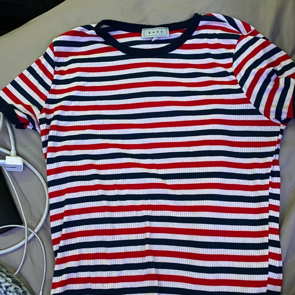 Stripped red white and dark blue tee